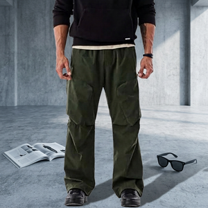 Pantalon cargo vert olive pour homme, taille élastique, plusieurs poches, style décontracté, tissu en toile mi-lourd, vêtements d'automne - Product Image 5