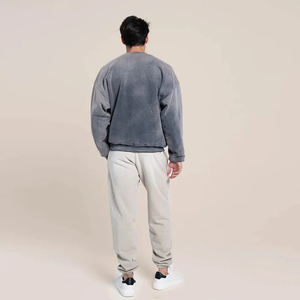 Sudadera de algodón con aspecto de desvanecimiento Vintage lavado con ácido de alta calidad, sudaderas cómodas de cuello redondo para hombre personalizadas con estampado personalizado - Product Image 5