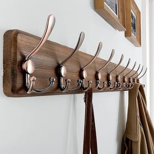 Perchero rústico montado en la pared Gancho de madera resistente con múltiples ganchos para colgar ropa Estilo rústico - Product Image 5