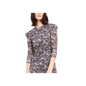 For Michael Kors Women's Above the Knee Shift Dress Black Long Sleeve with Floral <b>Print</b> <b>Extra</b> <b>Large</b> Gray Waist Natural - Product Image 2