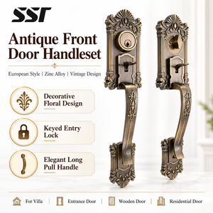 Juego de Manijas Antiguas de Aleación de Zinc para Puerta Principal, Cerradura Decorativa con Llave y Tirador Largo para Entrada de Villa - Product Image 1