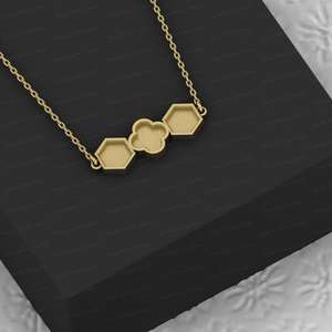 Top qualité 925 trèfle et hexagone forme lunette tasse semi-montage pendentif à breloque collier réglage saint valentin résultats de bijoux composants - Product Image 4