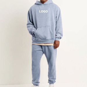 2025 New Arrival Unisex Cotton Acid Wash Hooded Tracksuit Printed Flared Joggers Breathable Fleece <b>Sweatpants</b> <b>Set</b> - Product Image 2