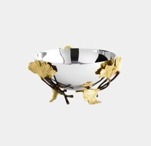 Moderno Tazón de Servir de Metal Hecho a Mano, Ecológico, Plateado Martillado, Diseño Elegante, Base Redonda Dorada, Decorativo - Product Image 5