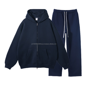 Men Double Zip Up Hoodie Custom 350gsm Freece Rhinestone Sweatpants 2 PCS Set Man Fashion Streetwear Sets Plus Size Tracksuit - Product Image 2