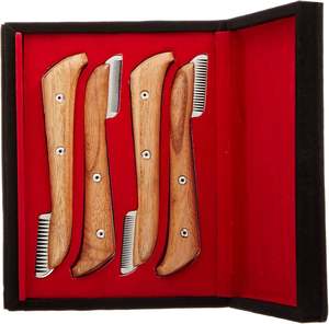 Ensemble de 4 couteaux à dénuder en acier inoxydable pour chiens et chats avec manche en bois Couteaux à dénuder pour animaux de compagnie disponibles - Product Image 2