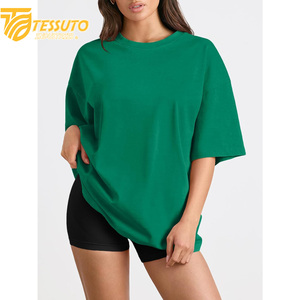 T-shirt surdimensionné de haute qualité avec logo personnalisé imprimé et broderie de diamants, poids lourd, taille plus, mode féminine, 100% coton, col en V - Product Image 4