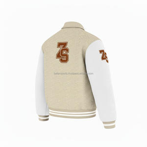 Premium Wool Blend 360 GSM Varsity <b>Jacket</b> Beige Body <b>White</b> Sleeves Chenille Embroidery Custom Logo Varsity <b>Jacket</b> <b>for</b> <b>man</b> - Product Image 4