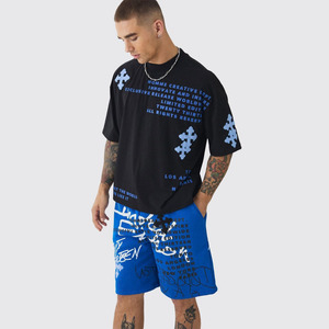 Camiseta de manga corta de verano de talla grande para hombre, conjuntos de pantalones cortos informales, ropa de marca, venta al por mayor, chándal de punto estampado sólido - Product Image 3