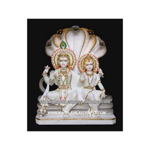 หินอ่อนสีขาวที่สวยงามพระนารายณ์ Laxmi Ji ไอดอลตกแต่งอินเดียวัด Murti ลอร์ดพระนารายณ์มาตา Laxmi รูปปั้นที่ดูงดงาม - Product Image 1