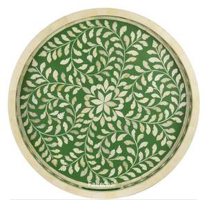 BANDEJA CON INCRUSTACIONES HECHA A MANO BANDEJA PARA SERVIR INCRUSTACIÓN DE HUESO DE LUJO Ramadán Desayuno Comida Fruta Café Té Bandeja decorativa - Product Image 1