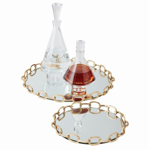 Bandeja de servicio de vidrio con espejo redondo de fábrica personalizada, bandeja de vidrio de tocador de cocina con marco de Metal - Product Image 4