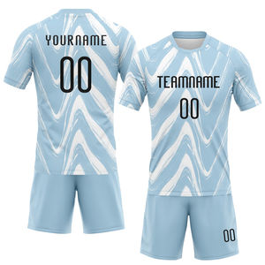 Tenue d'équipe respirante personnalisée, bleu clair, noir et blanc, lignes et vagues, uniforme de volley-ball par sublimation, uniforme à séchage rapide pour hommes - Product Image 1