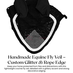 Gorro de oreja de caballo de ganchillo hecho a mano mejor valorado con espuma ligero Mash Fly Protection satén recortado caballo tamaño completo ajustable - Product Image 6