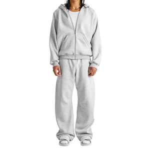 Conjunto Deportivo Informal Holgado de Felpa 100% Algodón Personalizado con Cremallera Completa, Sudadera con Capucha y Pantalones Deportivos Unisex - Product Image 2