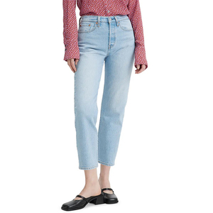 KATBROS INDUSTRY Jean en denim décontracté pour femme, taille mi-haute, coupe droite, respirant, avec cordon de serrage, tissu 180g, vente en gros - Product Image 1