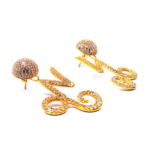 À la mode en argent Sterling 925 plaqué or Vermeil topaze blanche pierres précieuses femmes porter ensemble de boucles d'oreilles - Product Image 3