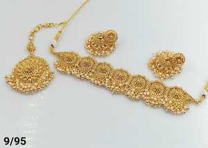 JOYERÍA DE COBRE TRADICIONAL Y DE MODA INDIA CONJUNTO DE JOYERÍA DE BODA NOVIA PARA MUJER CONJUNTO DE PENDIENTES Y COLLAR - Product Image 5