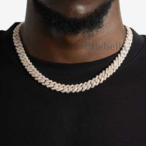 Collar de hip hop estilo rapero de dos tonos S 925 12mm Diamante de moissanita con ajuste de punta de 2 filas joyería de cadena de eslabones cubanos de Miami - Product Image 1