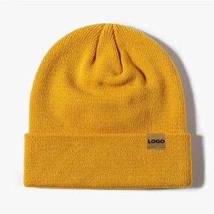 Beanies Manufacturer With Custom Leather Patch Men Women Soft Warm <b>Winter</b> Custom Beanies Knitted <b>Hat</b> <b>Winter</b> Ski <b>Hat</b> Cuff Ribbed - Product Image 5