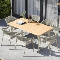 Morden Restaurant ensembles de salle à manger en plein air meubles de jardin patio table en bois de teck avec chaises hydrophobes en corde tissée