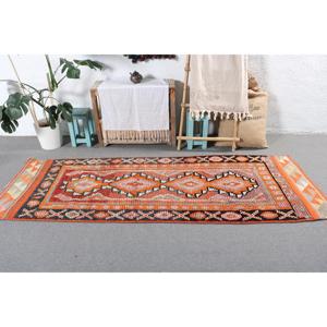 Turkish Vintage <b>Runner</b> <b>Rug</b> 2.9x8.4 ft (89x256 cm), Orange Floral Herki <b>Rug</b> - Product Image 3