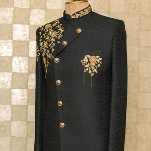 NEW---STYLISH EMBROIDERY on SHERWANI on TEXTURE DESIGN FABRIC & ALSO MATCHING SHOE WITH DRESS for PARTY-WEAR/WEDDING @ 2023 - Product Image 1