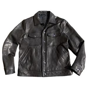 Veste en cuir véritable pour homme, col blanc, veste en cuir de veau, cuir de vache naturel, manteau pour homme, coupe ajustée, cuir de vache de première qualité, veste de motard - Product Image 2