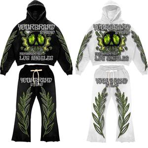 Conjunto de sudadera con capucha de lana de algodón lavado con ácido para hombre, chándal transpirable con logotipo personalizado para ropa informal para gimnasio de invierno fitness - Product Image 4