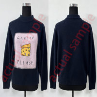 Pull en tricot pour femme tendance avec motif personnalisé, imprimé dessin animé « Cheese Please », doux et chaud, bleu marine