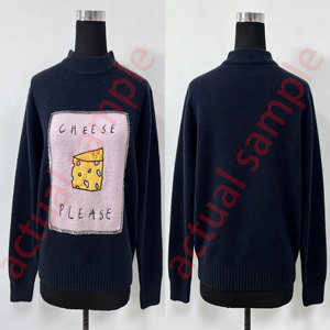 Pull en tricot pour <span class=keywords><strong>femme</strong></span> tendance avec motif personnalisé, imprimé dessin animé « Cheese Please », doux et chaud, bleu marine - Product Image 5