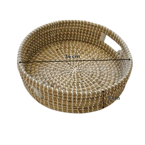 Bandeja para servir algas marinas de forma redonda vietnamita hecha a mano ecológica y decorativa con asas de transporte para almacenamiento de alimentos - Product Image 1