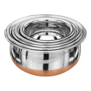 Lot de 5 Handi/ustensiles de cuisine en acier inoxydable à fond en cuivre avec couvercle Technique personnalisée jetable pour les occasions de fête - Product Image 4