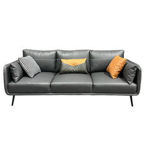 Contemporary 3-Seat Square <b>Sofa</b> with Genuine Leather Upholstery Faux Leather Cushions Iron Legs (SFB68058) - Product Image 1