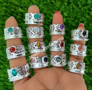 Wholesale Silver Spinner Rings for Women Mixed Design Meditation <b>Band</b> for Anxiety <b>Relief</b> Fidget Jewelry Weddings Engagements 001 - Product Image 4