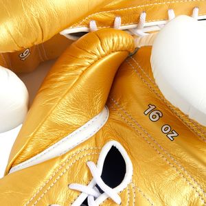Gants de boxe gagnants en cuir personnalisés de qualité supérieure couleur or blanc doigt complet dragonne réglable combat professionnel - Product Image 5