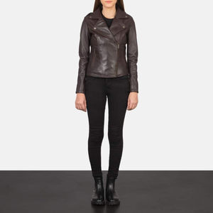 Veste en cuir pour femmes, toute nouvelle, mode féminine, respirante, OEM, classique, en cuir d'agneau véritable, veste en cuir de motard pour femmes - Product Image 6