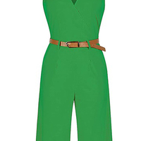 Combinaison de yoga sans manches à col rond et taille haute, respirante, avec ceinture, vert uni, pour femme, sport, une pièce