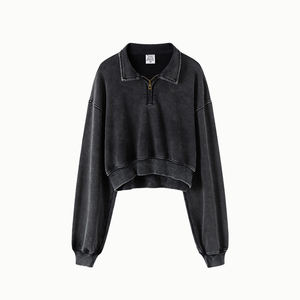 Sudadera Corta BE385HZ de Moda con Cuello Camisero y Media Cremallera, Estilo Vintage, 385GSM, para Mujer, Lisa, Holgada, Personalizable, con Cremallera, Premium - Product Image 1