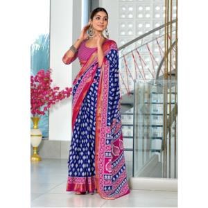 Sari de Algodón Mul Mul Buti para Mujer, Estilo Indio-Pakistaní, con Estampado Digital y Borde de Zari, Moderno, para Bodas y Uso Casual - Product Image 1