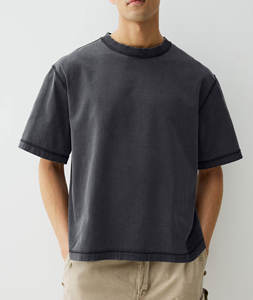 T-shirts délavés à l'acide personnalisés pour hommes 100% coton col rond vierge poids lourd Streetwear vieilli surdimensionné Boxy Fit T-shirts pour hommes - Product Image 1