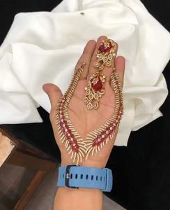 Elegant CZ Matte Finish Necklace <b>Set</b> <b>for</b> <b>Women</b> Traditional Designer Brass <b>Jewelry</b> with Earrings <b>for</b> Girls - Product Image 3