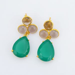 Pendiente lindo de gota de ónix ahumado y verde de alta calidad Pendiente chapado en oro de 18 quilates de Plata de Ley 925 - Product Image 2