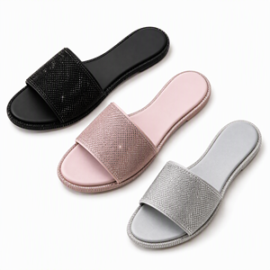 Sandalias Planas con Pedrería Brillante para Mujer, de Piel Sintética, Punta Redonda, Estilo Slip-On, para Playa y Verano - Product Image 1