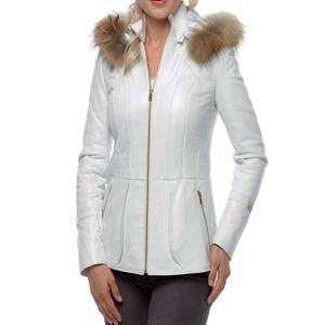 Veste classique en cuir à capuche blanche pour femme, entièrement personnalisée, avec doublure intérieure en Viscose douce, fermeture éclair sur le devant - Product Image 1