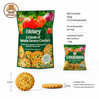 Galletas Saladas Vegetales Sin Huevo y Sin Lácteos, 500g, en Bolsa Doypack, 12 Sabores, Pequeñas, Redondas, Crujientes, Venta al por Mayor