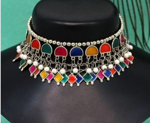 Meenakari fusión oxidada Boho étnico gargantilla collar Indo occidental artesanía declaración joyería para boda festiva moda - Product Image 2