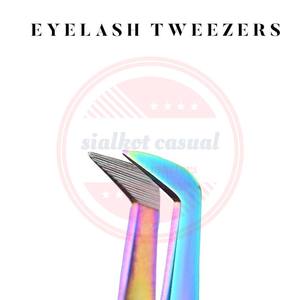 Pinzas de pestañas de Punta puntiaguda inclinada Pinzas de acero inoxidable para extensión de pestañas a la venta - Product Image 6