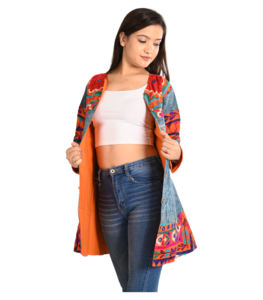 Veste d'hiver longue pour femme, broderie florale, tissée, style indien, multicolores, coton écologique matelassé - Product Image 3