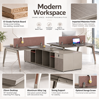 Poste de travail en L moderne pour 4 personnes avec cloison et armoire latérale pour bureau d'entreprise